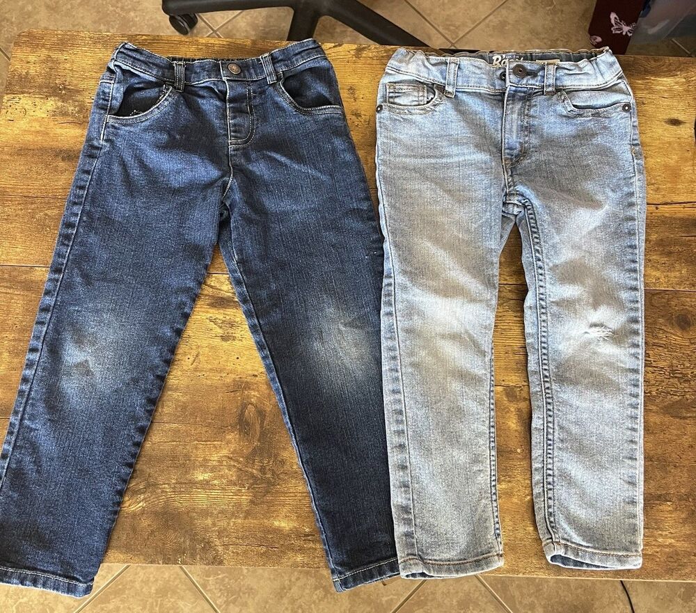 Lot of 2 Boys Jeans 4T 4R OshKosh Skinny Light Wash Little Me Elastic Waist Play